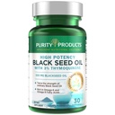 Produtos de pureza Óleo de semente preta de alta potência - dupla força + prensado a frio - 3% Thymoquinone - 500 mg Óleo de semente de cominho preto - Omega 6 + 9 ácidos gordos essenciais - Fácil de engolir - 30 Mini Softgels
