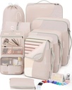10 Set/8 Conjunto de cubos de embalagem para viagem, presentes para as mulheres mãe, Anti-tearing Suitcase Organizador para bagagem com sapato e pendurando saco higiénico,Olarhike férias essenciais e acessórios para navio de cruzeiro,cream