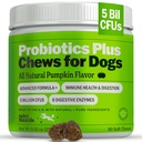 Deley Naturals Probióticos mais mastiga para cães, Gut Health Supplement, 5 bilhões de UFC, Enzimas Digestivas, Prebióticos, Alergias Dog, Diarréia, Levedo, Pumpkin Flavor, 90 Conde - Made in the USA