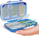 Travel Pill Organizer - Moisture Proof Portable Vitamina Holder com 7 compartimentos, Compact Supplement Case for Purse Essential Medicine Kit fot Traveling Pocket Pharmacy with Labels, Blue