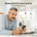 Aparelhos auditivos Yeasound OTC para idosos, chamada Bluetooth RIC700 Plus habilitado para iOS, aparelho auditivo recarregável sem fio, redução de ruído e controle de aplicativo, som de grau de prescrição, quase invisível (ouro)