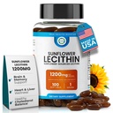 Lecitina de girassol 1200 MG 100 Softgels, 100 dias de fornecimento garantido puro, não-GMO, sem soja, suporta cérebro, coração, nervos, saúde do fígado, função cognitiva, colesterol saudável, fórmula de alta absorção