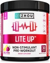 Zhou Lite Up - Não Stim Powder, Nitric Oxide Stim Suplemento gratuito para homens e mulheres, Cafeína Free Boost, Clean Formula - Berry Limonada Flavor, 7.5 oz Jar (30 Scoops)