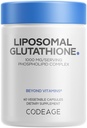 Codeage Glutationa lipossómica 1000 mg Suplemento, L-Glutationa reduzida de alta potência - Entrega lipossómica - Fosfolipídios - Não-GMO, Gluten-Free - 60 Cápsulas