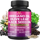 BMVINVOL Orégano Olive Leaf Black Seed + 5 Mais - Suporte imunológico e Suplemento de Saúde Digestiva para Mulheres e Homens - 100 Cápsulas