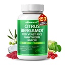 Suplemento Citrus Bergamot - 15-in-1 Mistura Natural com Red Levedura Arroz Hawthorn Olive Folha Odorless Alho Alho Gengibre Alcaçuz Fenugreek - 150 Contagem - Feito e testado nos EUA