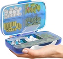 Pill Organizer Airtight Pill Box Dispenser Grande Pílula Página inicial Titular do Suplemento de Viagem Portátil Sorter Vitamina Jumbo Tamanho 8 Compartimento Airtight Vitamina Container Medicina diária Viagens Essenciais