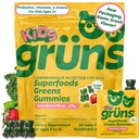 Gruns Multivitamin para crianças, Super Greens Gummies, Superfood Gummy Bears com 20+ Vitaminas e Minerais, espirulina, chlorela, Prebióticos Fibra para a Saúde Digestiva, Suplemento Adaptogen, 28 dias de fornecimento