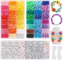 Quefe 3960pcs Pony Beads para Pulseira da Amizade fazendo Kit 48 cores Kandi Beads conjunto, 2400pcs plástico arco-íris Bulk e 1560pcs Letter Beads com 20 medidores de fio elástico para colar de jóias artesanato