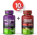 Orzax Milk Thistle Plus 120 cápsulas Vegatable e Premium Ginseng 120 cápsulas Vegatable, pacote
