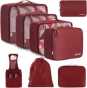 BAGAIL 8 Set Packing Cubes Bagagem Packing Organizadores para viagem Acessórios-Vinho Vermelho