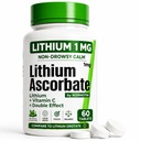 Ascorbato de lítio 1mg – Alternativa segura ao orotato de lítio – Suplemento de lítio microdose para humor, foco e calma – Suporte de vitamina C – 60 comprimidos – Made in USA