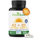 ForestLeaf Vitamina D3 + K2 (MK7) Suplemento - MenaQ7 - Cálcio e Vitamina D3 5000 UI Max Absorção - Dentes e Força Óssea, Saúde do Coração, Suporte do Sistema Imune - 60 Cápsulas Veggie