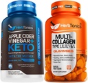 Herbtónicas Apple Cider Vinagre Cápsulas Plus Keto BHB Burner e perda de peso Suplemento para Mulheres e Homens - Multi gomas de colagénio tipo 1,2,3,5 & 10 com biotina para o crescimento do cabelo, pele, unhas