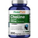 NusaPure Choline Bitartrate 650 mg 200 Cápsulas Veggie (Vegetariano, Não-GMO, Vegan)