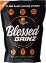 BLESSED Gainz Vegan proteína pó massa Gainer - 40g planta baseada em pó de proteína - Shake de substituição de refeição com pó de proteína de ervilha - Vegan Protein Shake - 40 Servings (Manteiga de amendoim)