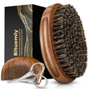 Escova de barba, Escova de barba de javali natural para homens e Conjunto de pente de bolso de madeira Sandalwood, Kit de agasalho de cabelo facial com tesouras de bigode como uma ferramenta de estilingue, crescimento, detangles, brilho
