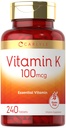 Carlyle Vitamina K 100 mcg 240 Comprimidos Vegetariano, Não-GMO, Sem Glúteo