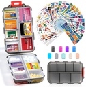14 Grids caixa organizador de pílulas de viagem com 415-Pcs medicina Nome Etiquetas - Pocket Daily Pharmacy Case Kit Container - Dispensador Titular de Medicação de viagem para Fish Oil Vitamina Armazenamento Suplemento - Limpar Cinza