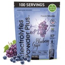 Eletrólitos Pó Plus (100 Servões) Uva de mirtilo Eletrólito Pó Açúcar Livre, Keto, 0 Açúcar, Sem Maltodextrina, 1000mg Potássio, 120mg Cálcio,120mg Magnésio, Hidratação
