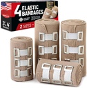 Envolva de bandagem elástica Premium - 4pk (2x3in, 2x4in) + 12 Clips extras - Envolva de bandagem de compressão forte para pulsos, tornozelos, pés e joelhos