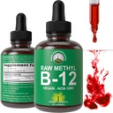 Raw Methyl B12 gotas líquidas. Sublingual rápido agindo avançado Vegan B 12 suplemento de vitamina líquida. Alta biodisponibilidade Metilcobalamina B-12 Vitaminas para energia, foco e alívio. para homens + mulheres