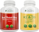 Puramente Holistic Red Yeast Rice 1200mg com CoQ10 & Niacin + Vitamina D3 5000 UI (125mcg) & K2 MK7 90mcg Bundle - 270 Cápsulas Vegetarianas - Made in USA
