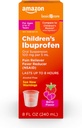 Cuidados Básicos Ibuprofeno Suspensão Oral Infantil, 100 mg por 5 mL, Reliever Dor e Redutor de Febre, Berry Flavor, Para Garganta Dolorida, alívio da dor de cabeça e mais, 8 fl oz (Pacote de 1)
