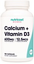 Nutricost Cálcio (600mg) + Vitamina D3 (12,5mcg) para Mulheres, 180 Cápsulas - Vegan, Não-GMO, Glúten Grátis - 60 Servimentos