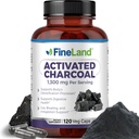 FineLand Activated Charcoal 1300mg - Detox Digestivo Avançado Limpa, Ajuda com gás e Bloating, Circulação e Suporte Colesteroal - Made in USA, 120 Vegan Pills