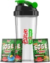 Psycho Pharma Edge of Insanity Pré-treino – Pó mais forte alto Stim para bombas intensas, força, energia e foco – 3 sabores de amostra + copo de shaker livre (juice jungle, limonada azul, morango)