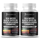 Sea Moss Black Seed Oil Ashwagandha Turmeric Bladderwrack Burdock - com Manuka, Honey Dandelion, ACV Black Pepper Gluten Free- 120 Count