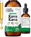 Wild & Organic Kava Kava Tintura 400 mg - Suplemento de suporte de humor - calmante extrato raiz gotas líquidas - 2-mês de fornecimento - Vegan, Açúcar & gotas sem álcool - 2 fl oz