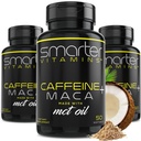(3 Pacote) Pílulas de energia mais inteligentes, 200mg de cafeína e coco MCT Óleo com Maca Root, 150 líquidos Softgels