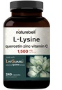 NatureBell L-Lysine 1.000mg Cápsulas + Quercetin 250mg com vitamina C e zinco, 240 contagem . . Forma livre Aminoácidos, L Lysina Complexo . Imune Suporte, Lip & Skin Health Supplement