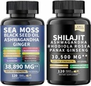 Sea Moss e Shilajit Sea Moss Black Seed Oil Ashwagandha Ginger&shilajit rhodiola rosea panax Ginseng (120 Contagem de 2))