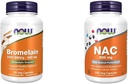 NOW Suplementos, Bromelaína 2.400 GDU/g - 500 mg, Enzima Proteolítica Natural*, 120 Veg Cápsulas e Suplementos, NAC 600 mg com Selênio e Molibdênio, 250 Veg Cápsulas
