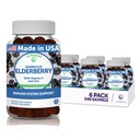 Lunakai Sambucus Elderberry Gummies com Zinco e Vitamina C para Adultos e Crianças - 100mg Black Elderberry Vitaminas Imune Suporte Suplemento - Vegan, Não-GMO, Sem xarope de milho - 6 Pack