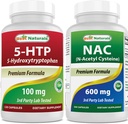Melhores naturais 5-HTP (5-hidroxitriptofano) 100 mg & NAC - N Acetil Cysteine 600 mg