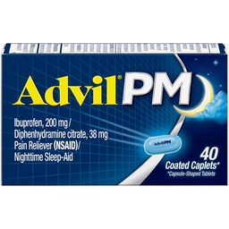 Advil PM Pain Reliever e Nighttime Sleep Aid, Medicina da Dor com Ibuprofeno para alívio da dor e Citrato de Difenidramina para um Sleep Aid - 40 Caplets revestidos