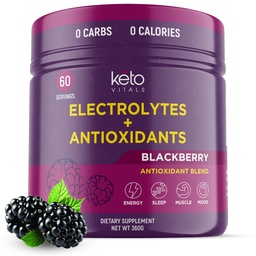 Keto Vitals Antioxidante Eletrólitos em Pó - Mistura Keto Eletrólitos com Potássio, Magnésio, Sódio e Cálcio - Sem Açúcar Eletrolítico Mistura e Hydração em Pó, 60 Servões, BlackBerry