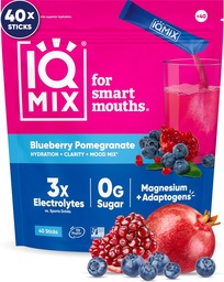 IQMIX Hydration Electrolyte Powder – Fórmula 4-em-1 para hidratação, clareza mental, humor e recuperação – Mistura de bebida sem açúcar, Keto, Magnésio L-treonato, Mane Leão – 40 Count Blueberry Romã
