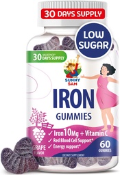 Sunny SAM Pastilhas de ferro para crianças e adultos - Vitaminas de ferro com vitamina C, 10mg por serviço - chiclete de fruta mastigável para a produção de células vermelhas de apoio Imune
