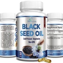 Óleo de semente preta prensado a frio - 120 Cápsulas, Premium Nigella Sativa Pure Black Seed Oil com Vitamina E, para Cabelo, Pele e Saúde Imune - Não-GMO 120 Cápsulas