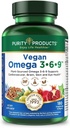 Pureza Produtos Vegan Omega 3-6-9 Fórmula - "5 em 1" Complexo de Ácido Gordo Essencial - Scientificly Formulado com base em plantas Omega 3 6 9 Ácidos Gordura Essencial (EFA) - 3 Mês de Fornecimento - 180 Softgels
