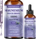 Tripla Gotas Líquidas Complexos de Magnésio, 1000mg Gotas de Glicinato de Magnésio, Taurato e Citrato com L-teanina, Vitamina D3 e B6 para Sono e Apoio Músculo, Magnésio Calmo, Flavor de Uva, 2 Fl OZ