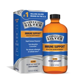 Suporte imunológico de prata soberano - Prata coloidal, hidrosol de prata bio-ativa, 10 ppm, líquido Twist Top, 16 Fl Oz, (473 ml)