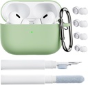 ORNARTO para AirPods Pro 2 Case, compatível com AirPods Pro 1st/2nd Generation, Soft Silicone Cover with Cleaner Kit, Eartips Protector & Keychain-Pistachio