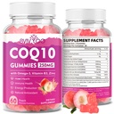 Pastilhas sem açúcar CoQ10 250mg, Plus Omega-3, Vitamina B3 & Zinco, Magnésio - Coenzima de alta absorção Q10 Suplementos para saúde do coração, energia celular, e suporte antioxidante, 60 contagem