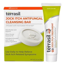 Terrasil Jock Itch Antifungal Cream Extra Strength + Antifungal Soap 2- Kit de Cuidados com Clotrimazol clinicamente comprovado para tratamento e alívio eficaz Jock Itch (.5 oz Tube + 75g bar)